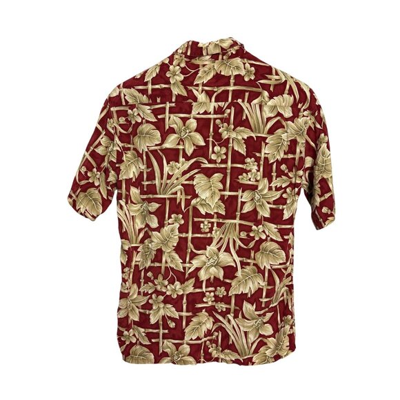 Vintage Y2K Pierre Cardin Hawaiian Button Front Shirt M Floral Leaves Red Beige - Picture 4 of 7